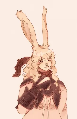 Personal art of a Viera, smiling with a cane.