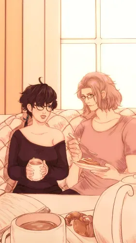 Commission for cmandri. Two people eating breakfast.