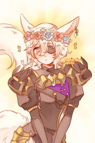 Raffle prize for Koh'a. A Miqo'te with a flower crown.
