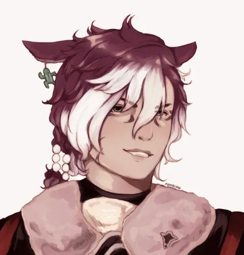 Commission for a Pront. A Miqo'te, smirking.