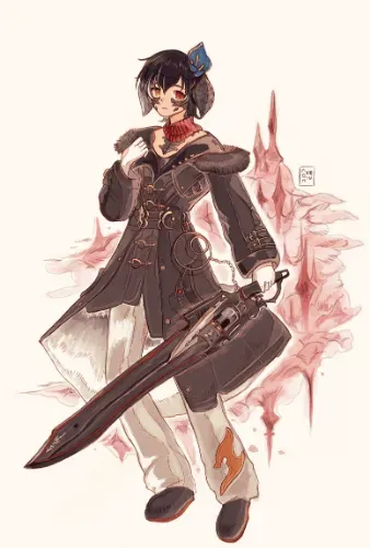 Commission for Saya. An Au Ra holding a gunblade.