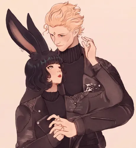 Commission for a scaevas. A Viera looking up to a man.