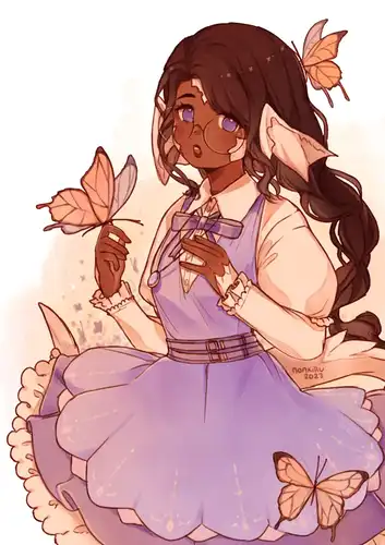 A commission for Kayla. A girl with a butterfly on their hand.