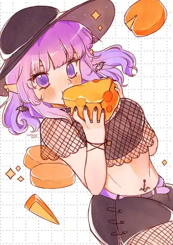 A commission for Kururu. A girl eating cheese.