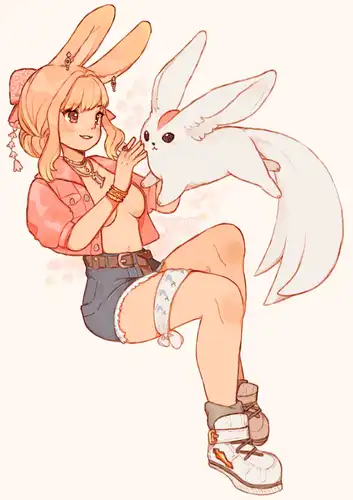 A commission for Ray. A girl posing with her Carbuncle.