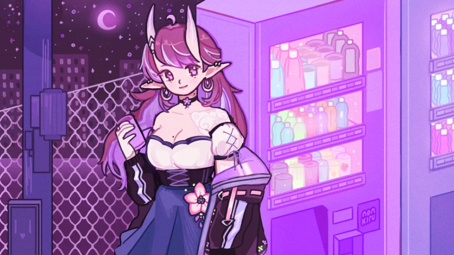 Commission for Lanilauro. A person leaning against a vending machine.