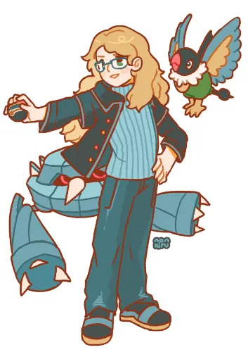 Gift for Latham. A Pokémon trainer posing with a Metang and a Chatot.