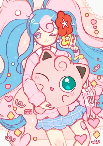 For Miku Day 2024. A drawing of Hatsune Miku holding a Jigglypuff.