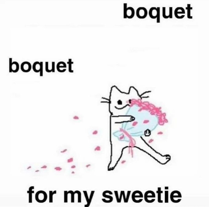 cat holding a boquet, boquet boquet for my sweetie