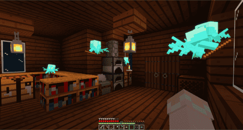 Minecraft screenshot 1. A bunch of Allay in a house.