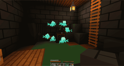 Minecraft screenshot 2. A bunch of Allay in a basement.