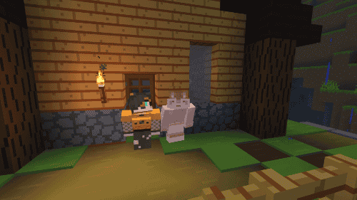 Minecraft screenshot 9. Two players pose in Minecraft.